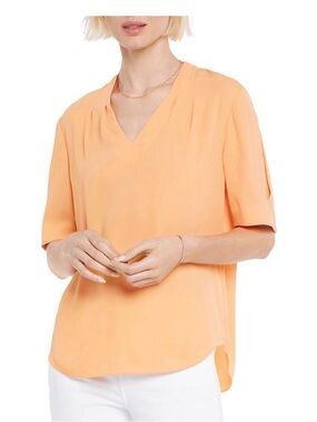NYDJ Charming Oversized V-Neck Peach Lightweight Sheer Top Women’s Size S NWT